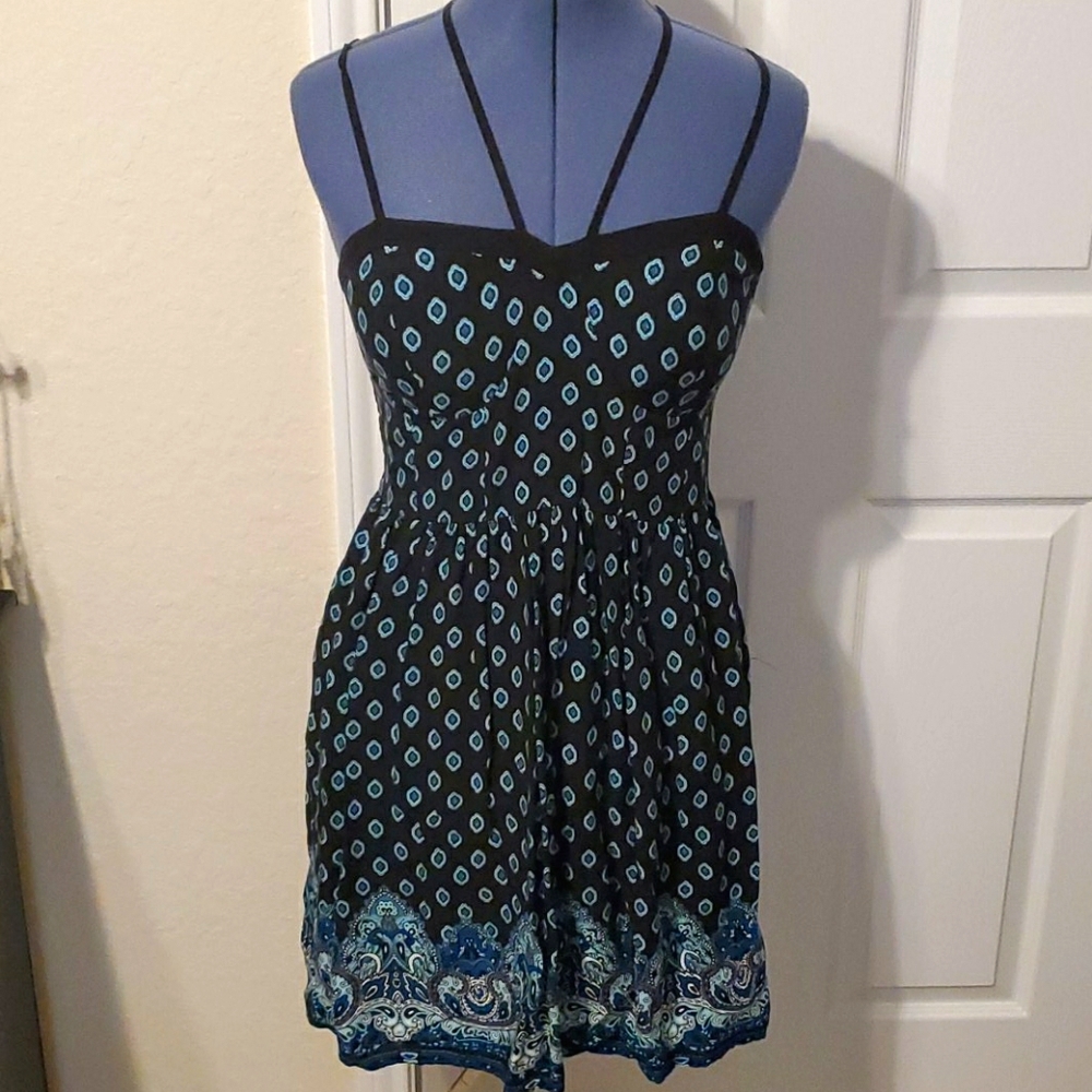 Black & Blue Strap Dress with build in breast cups